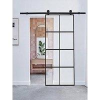 Living And Home 4 Lites Clear Glass Sliding Barn Door With 6Ft Hardware Kit