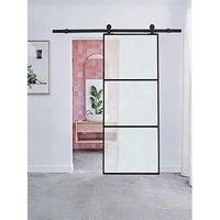 Living And Home 3 Lite Frosted Glass Sliding Barn Door With 6Ft Hardware Kit