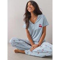 The Very Collection V Neck Short Sleeve Cherry Tshirt And Jogger Pyjama Set