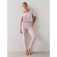 The Very Collection V Neck Mid Sleeve T-Shirt And Jogger Pyjama Set - Pink