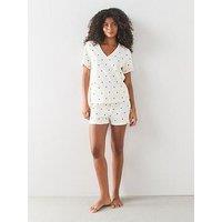 The Very Collection V Neck Heart Print Tshirt And Short Pyjama Set - White