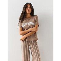 The Very Collection Cappuccino Print Short Sleeve Tshirt And Wide Leg Pyjama Set - Brown
