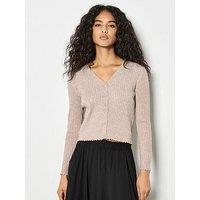 Apricot Ribbed Scallop Basic Cardigan - Cream