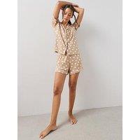 The Very Collection Polka Dot Jersey Revere Short Pyjama Set - Brown