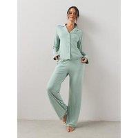 The Very Collection Long Seleeve Jersey Revere Pyjama Set - Green
