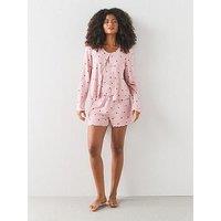 The Very Collection 3 Piece Vest, Cardigan And Short Pyjama Set - Pink