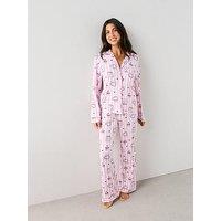 The Very Collection Cake Print Long Sleeve Jersey Revere Pyjama Set - Pink