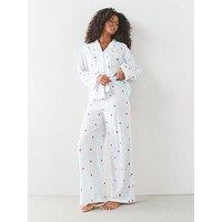 The Very Collection Woven Stripe Strawberry Print Revere Pyjama Set - Blue