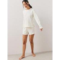 The Very Collection Long Sleeve Waffle Top And Short Pyjama Set - Cream