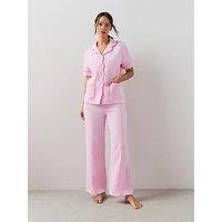 The Very Collection Woven Scallop Edge Revere Pyjama Set - Pink