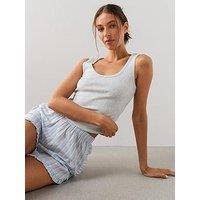 The Very Collection Ribbed Vest And Woven Short Pyjama Set - Grey