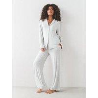 The Very Collection Marl Ribbed Revere Pyjama Set - Grey