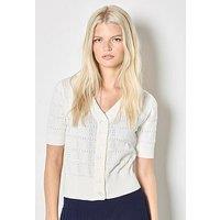 Apricot Short Sleeve Knitted Cardigan - White