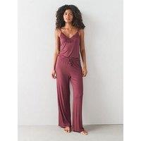 The Very Collection Lace Trim Cami And Wide Leg Pyjama Set - Burgundy