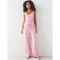 The Very Collection Lace Trim Cami And Wide Leg Pyjama Set - Pink