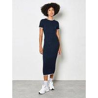 Apricot Cable Knit Contrast Trim Midi Dress - Blue