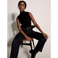 Apricot High Neck Knitted Crop Top - Black