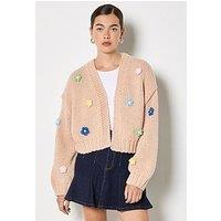 Apricot Colourful Daisies Open Cardigan - Cream