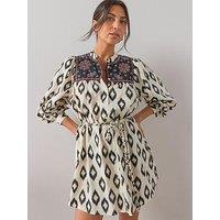 The Very Collection Printed Belted Shirt Mini Dress - Cream