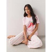 The Very Collection Short Sleeve Chilli Print T-Shirt And Stripe Bottoms Pyjama Set - Pink