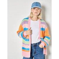 Apricot Knitted Stripe Cardigan - Multi