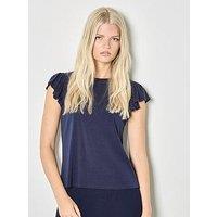 Apricot Fine Rib Ruffle T-Shirt - Blue