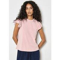 Apricot Fine Rib Ruffle T-Shirt - Pink
