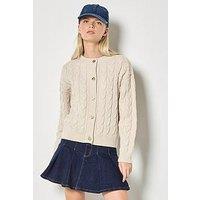 Apricot Metal Button Cable Knit Cardigan - Cream
