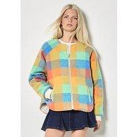 Apricot Check Fleece Reversible Quilted Jacket - Cream