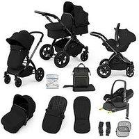 Ickle Bubba Stomp Luxe 12 Piece Travel System With Maxi Cosi Cabriofix I-Size Car Seat & Isofix Base - Black / Midnight / Black