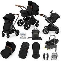 Ickle Bubba Stomp Luxe 12 Piece Travel System With Maxi Cosi Cabriofix I-Size Car Seat & Isofix Base - Black / Midnight / Tan