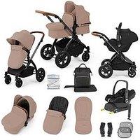Ickle Bubba Stomp Luxe 12 Piece Travel System With Maxi Cosi Cabriofix I-Size Car Seat & Isofix Base - Black / Desert / Tan