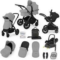 Ickle Bubba Stomp Luxe 12 Piece Travel System With Maxi Cosi Cabriofix I-Size Car Seat & Isofix Base - Black / Pearl Grey / Black