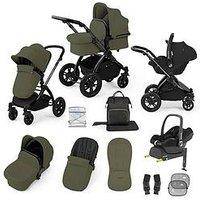 Ickle Bubba Stomp Luxe 12 Piece Travel System With Maxi Cosi Cabriofix I-Size Car Seat & Isofix Base - Black / Woodland / Black