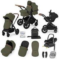 Ickle Bubba Stomp Luxe 12 Piece Travel System With Maxi Cosi Cabriofix I-Size Car Seat & Isofix Base - Black / Woodland / Tan