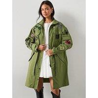 Allsaints Ariaa Relaxed Fit Parka Coat - Green