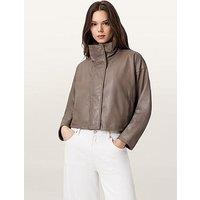 Allsaints Ryder Cropped Leather Jacket - Mocha Brown