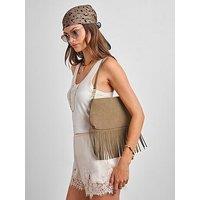 Katie Loxton Cali Small Suedette Fringe Detail Shoulder Bag - Taupe