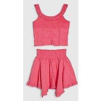 River Island Older Girls Gingham Stripe Skirt Set - Dark Pink
