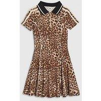 River Island Older Girls Leopard Print Polo Dress - Brown