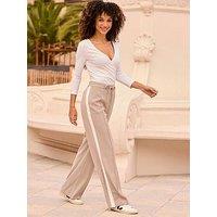 Sosandar Taupe Side Stripe Wide Leg Trousers - Beige