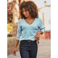 Sosandar Pointelle Diamante Embellished Jumper - Aqua Blue