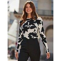 Sosandar Floral Print Jumper - Black/White