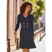 Sosandar Knitted Button Detail Fit & Flare Dress - Navy Blue