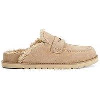 Dune London Goldy Faux Shearling Lined Backless Suede Loafers - Beige
