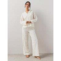 The Very Collection Woven Ditsy Floral Revere Pyjama Set - Cream