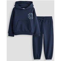 The Very Collection Boys Smile Back Graphic Hoodie And Joggers Outfit Set (9 Months - 7 Years) - Navy