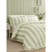 Catherine Lansfield Seersucker Frill Stripe Duvet Set Pink
