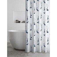 Catherine Lansfield Salcombe Boats Shower Curtain White