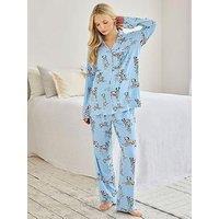 Chelsea Peers Maternity Dalmation Dogs Print Long Pyjama Set - Blue
